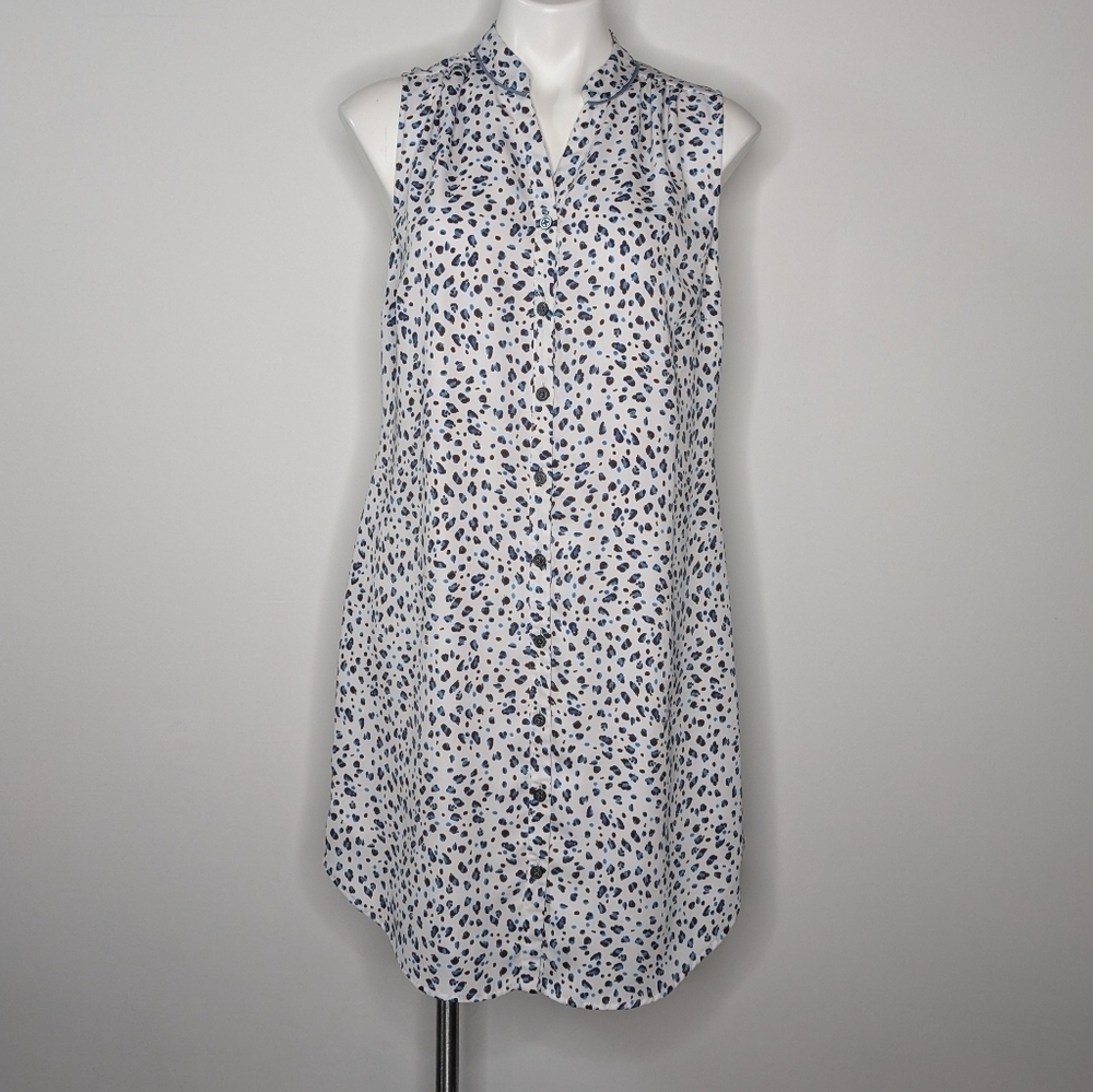 ✨3/$15 Cabi blue white black cheetah leopard animal print sleeveless dress M